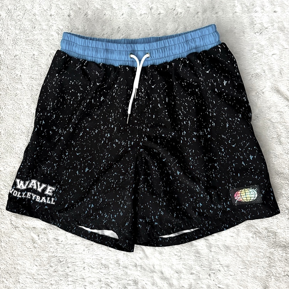 SLUNKS Black Wave Moon Volleyball Black and Blue Board Shorts || LIKE NEW
